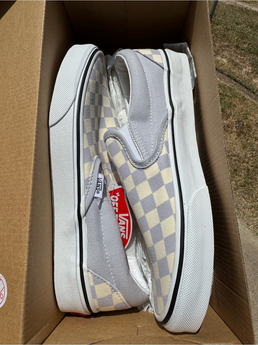 Vans Checkerboard Slip-On Sneakers in Light Gray & Cream